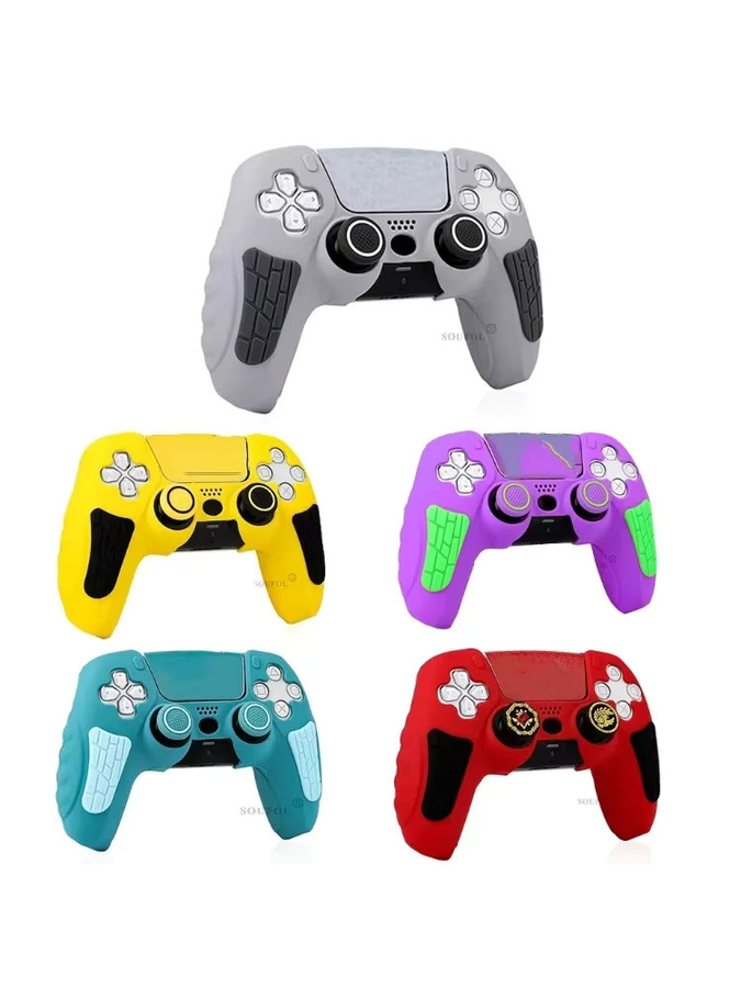 MBCHIPSTAR Rutschfeste Silikonhülle für PS5-Controller in Lila mit Touchpad-Aufklebern - Bild 3
