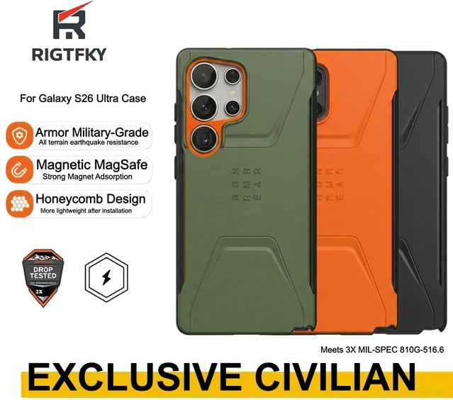 Civilian Series Heavy Armor Stoßfeste Handyhülle für Samsung Galaxy S26 und S25 Ultra mit Magnetfunktion in Rot oder Grün - Bild 1