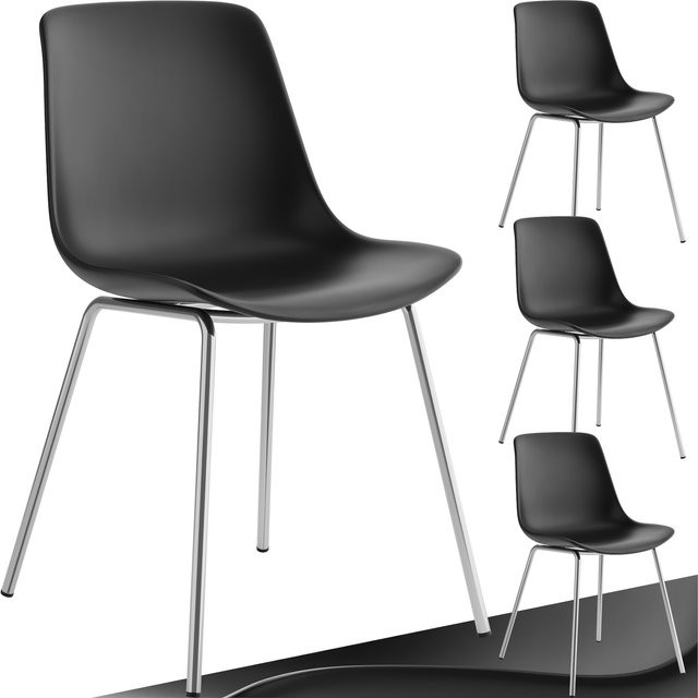 tectake Mave Kunststoffstuhl 4er Set in Schwarz mit Stahlbeinen B/T/H: 46 x 55 x 80,5 cm - Bild 1