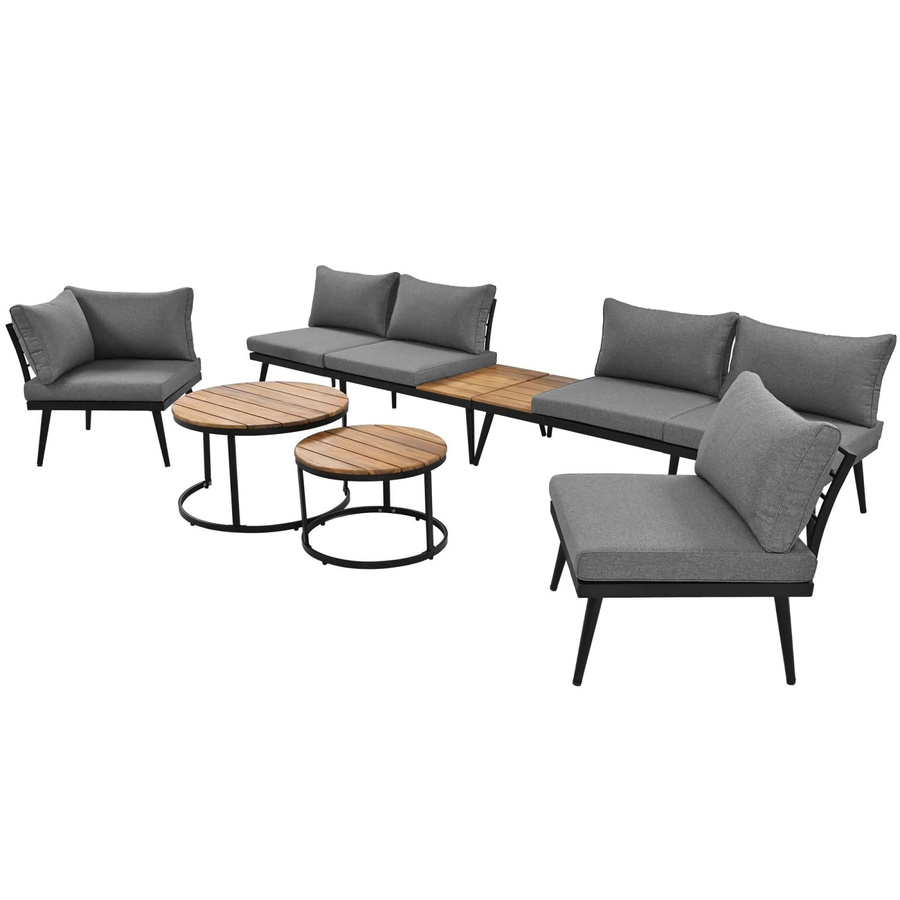 okwish Gartenlounge-Set für 5-6 Personen aus Akazienholz und Metall, 6-teilige Gartenmöbel-Essgruppe in Grau - Bild 2