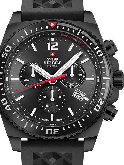 Swiss Military Chronograph, Quarz, Edelstahl, 45 mm, Herren, Schwarz - Bild 1
