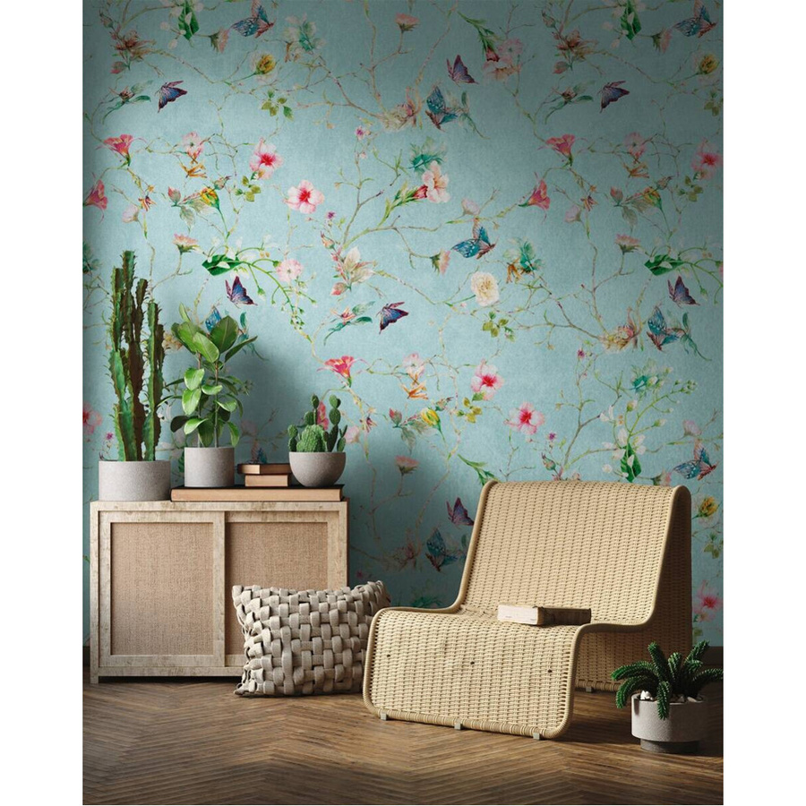 Livingwalls Fototapete Blütenzweig floral in Türkis, Rosa und Grün, Vlies, B: 280 cm, H: 159 cm - Bild 2
