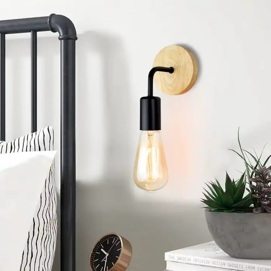 JOYINLED Vintage Wandleuchte aus Holz und Metall in Schwarz und Weiß für E26/E27 Fassungen - Bild 2