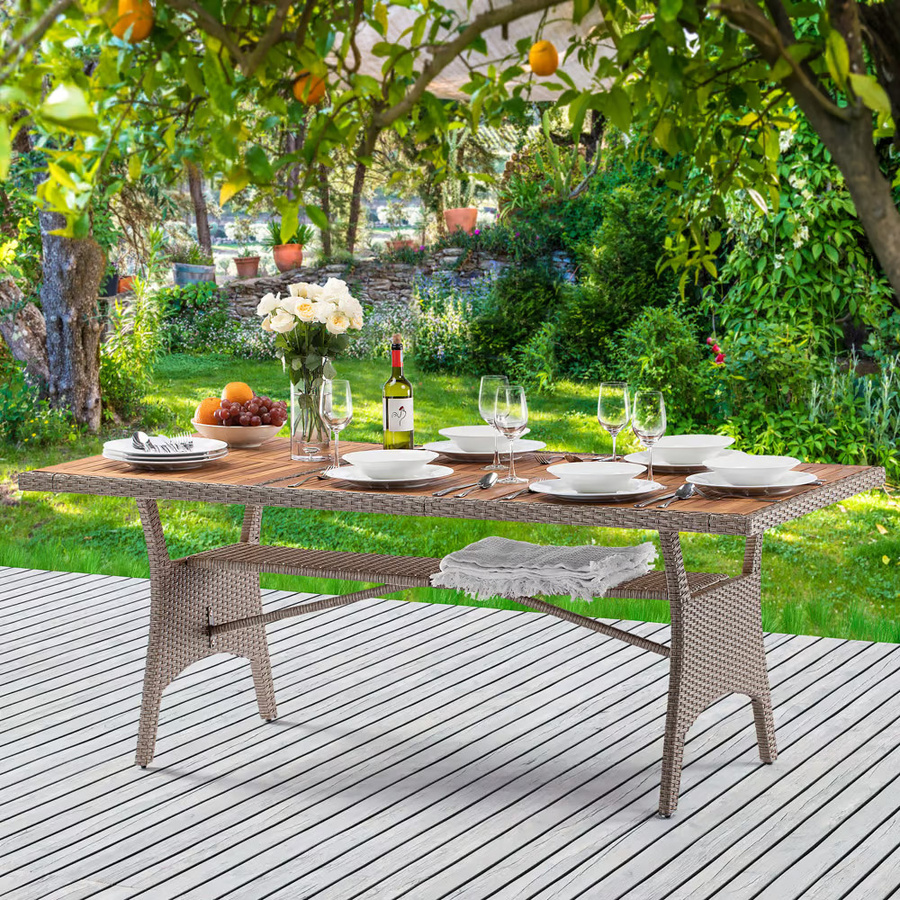 Casaria Polyrattan Gartentisch Takeo aus Akazie in Beige und Braun, ausziehbar, B/T/H: 190 x 90 x 74 cm - Bild 2