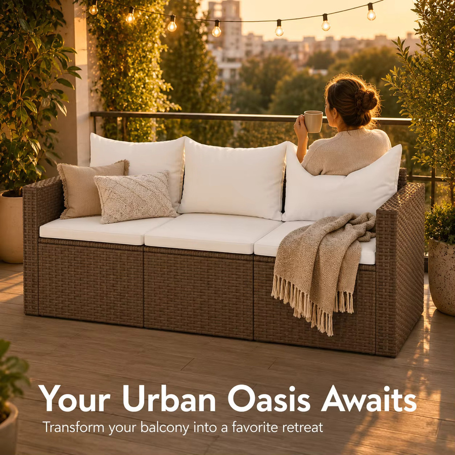 SUXI 3-Sitzer Gartensofa aus braunem Polyrattan mit Kissen für Terrasse und Balkon - Bild 4