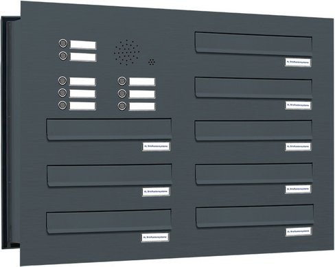 AL Briefkasten für 8 Parteien, Mauerdurchwurf, grau, B/H/T: 76,8 x 57,5 x 48,0 cm - Bild 1