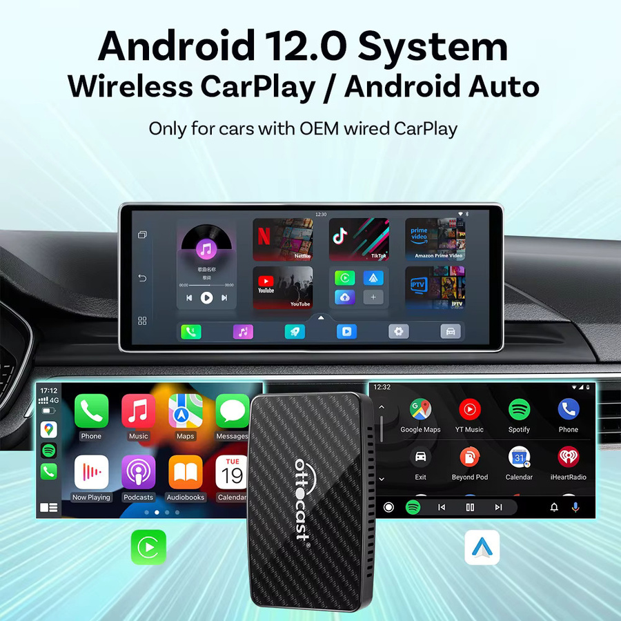 Ottocast Android Ai Box Wireless CarPlay und Android Auto Adapter in Schwarz mit YouTube, Netflix, TikTok und IPTV für Fahrzeuge mit kabelgebundenem CarPlay - Bild 4