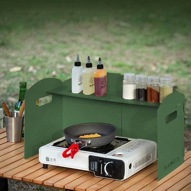 Klappbarer Windschutz für Gasherde und Campinggrills aus Stahl, Beige, B/H/T: 52,0 x 30,0 x 25,0 cm - Bild 1