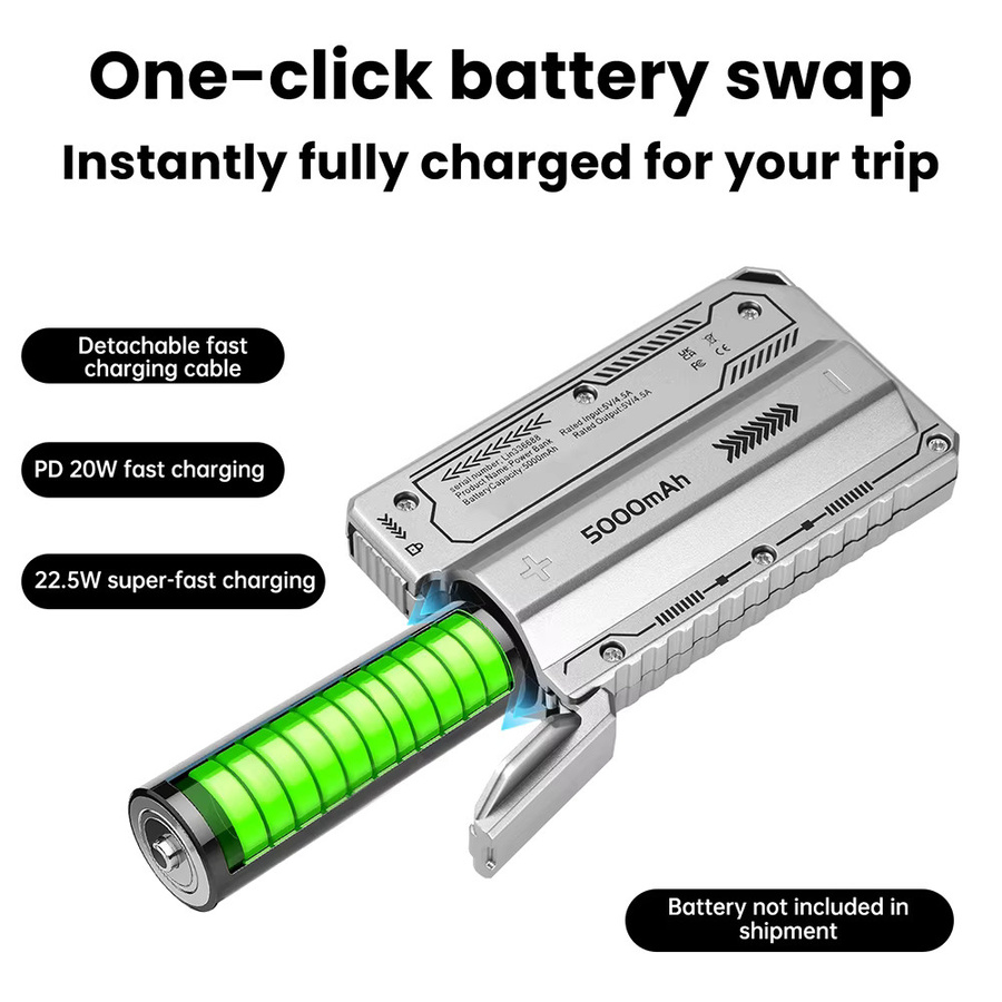 Gaqqee PD 20 W Schnelllade-DIY-Batteriegehäuse für 21700 Akkus, einzelliges lötfreies Powerbank-Gehäuse mit abnehmbarem Leistungsmodul und integriertem Kabel, Schwarz - Bild 5