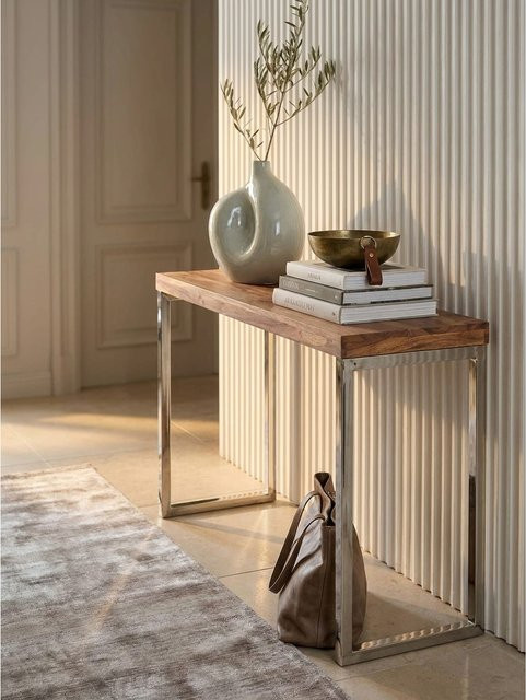 Konsolentisch GUNA von KADIMA DESIGN aus Akazie Massivholz und Metall im Landhausstil, Farbe Braun, B/T/H: 120 x 45 x 76 cm - Bild 1