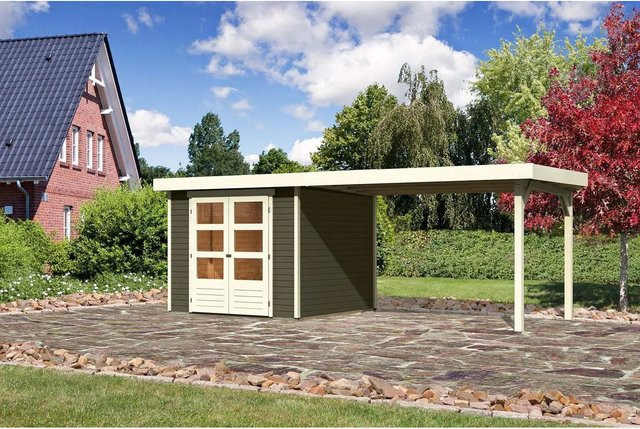 Karibu Holz-Gartenhaus Boras mit Flachdach in Terragrau - Bild 1
