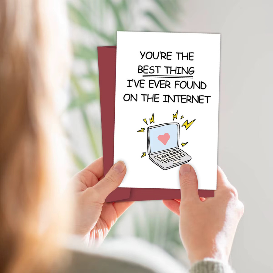 Lustige Online-Dating-Grußkarte für Jubiläum oder Geburtstag, Cyber-Love-Karte in Weiß für Sie und Ihn - Bild 5
