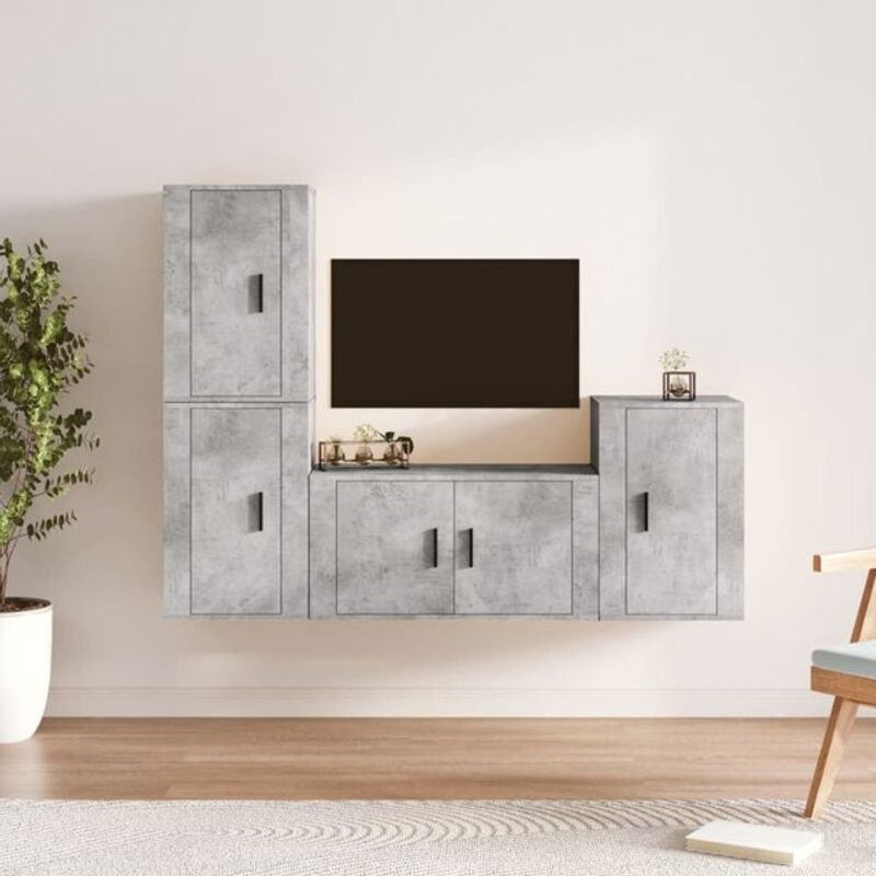 4-teiliges TV-Schrank-Set vidaxl in Betongrau aus Holzwerkstoff im modernen Design - Bild 1