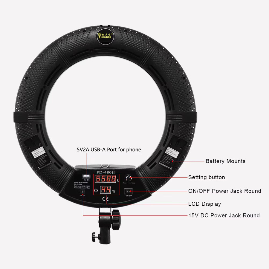 Yidoblo FD-480II LED-Ringlicht-Set mit Lichtstativ und Tasche, Zweifarbig, 96W, CRI95+ - Bild 2