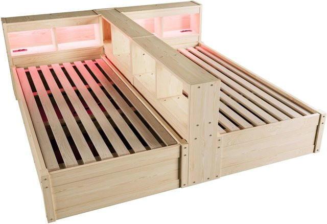 Merax Schlafsofa in Holzoptik mit LED-Unterbettbeleuchtung und USB-Ladeanschluss, B/T/H: 180 x 90 x 205 cm - Bild 1