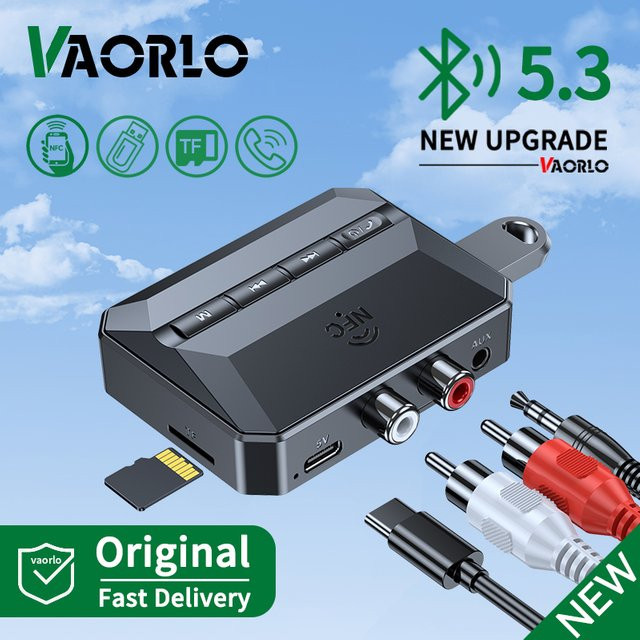 VAORLO NFC Bluetooth Audio-Empfänger in Schwarz mit RCA, 3,5mm AUX und USB für Auto-Kit und Lautsprecher inklusive Mikrofon sowie U-Disk und TF-Karten-Wiedergabe - Bild 1