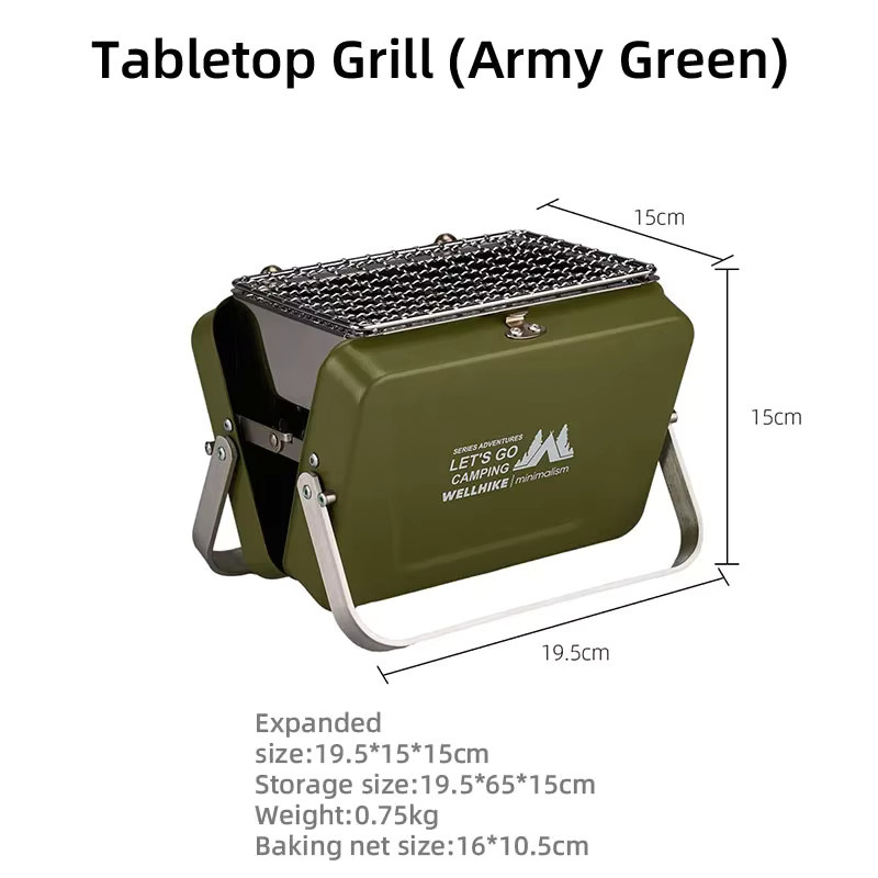 WELLHIKE Mini-Grill aus Edelstahl, tragbarer und faltbarer Tischgrill für Outdoor und Camping in Schwarz oder Grün - Bild 3