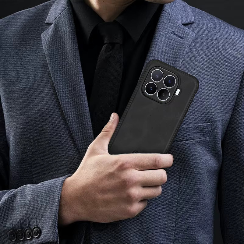 Luxuriöse Leder-Schutzhülle für Xiaomi 17T Pro 15T Pro 14T 13T X8 Pro Max mit eingebauter Metall-Autohalterung in Grau - Bild 3