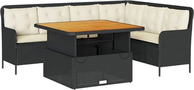 vidaXL 2-teilige Garten-Sofagarnitur in L-Form mit Auflagen und Couchtisch, Schwarz, Poly Rattan und pulverbeschichtetem Stahl - Bild 1