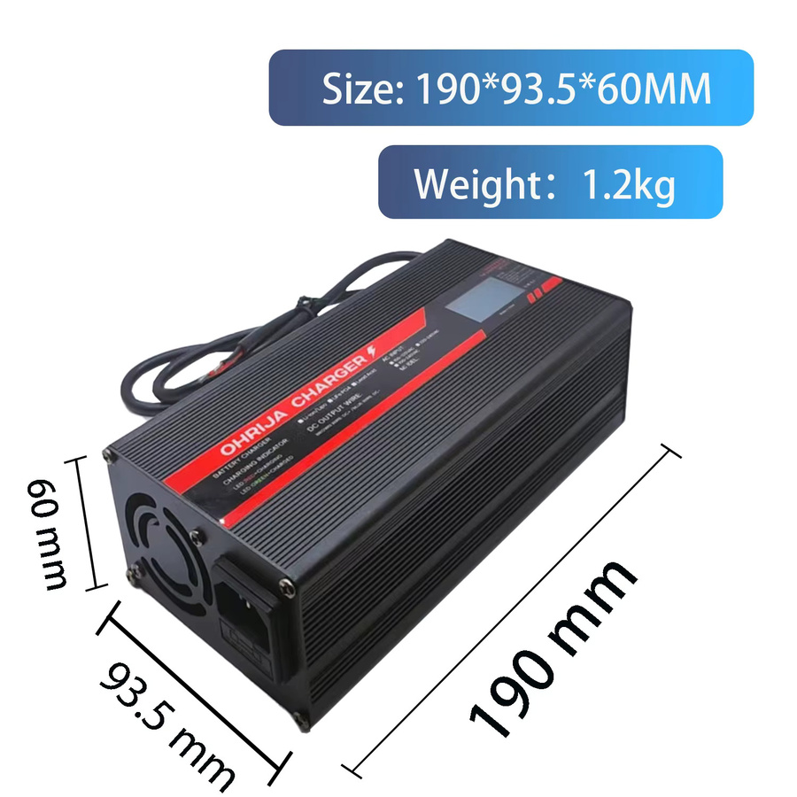 OHRIJA Schnellladegerät 71,4V 12A für 17-Saiten 62,9V Lithium-Batterien mit intelligentem Display und Lüfter in Schwarz und Rot - Bild 2