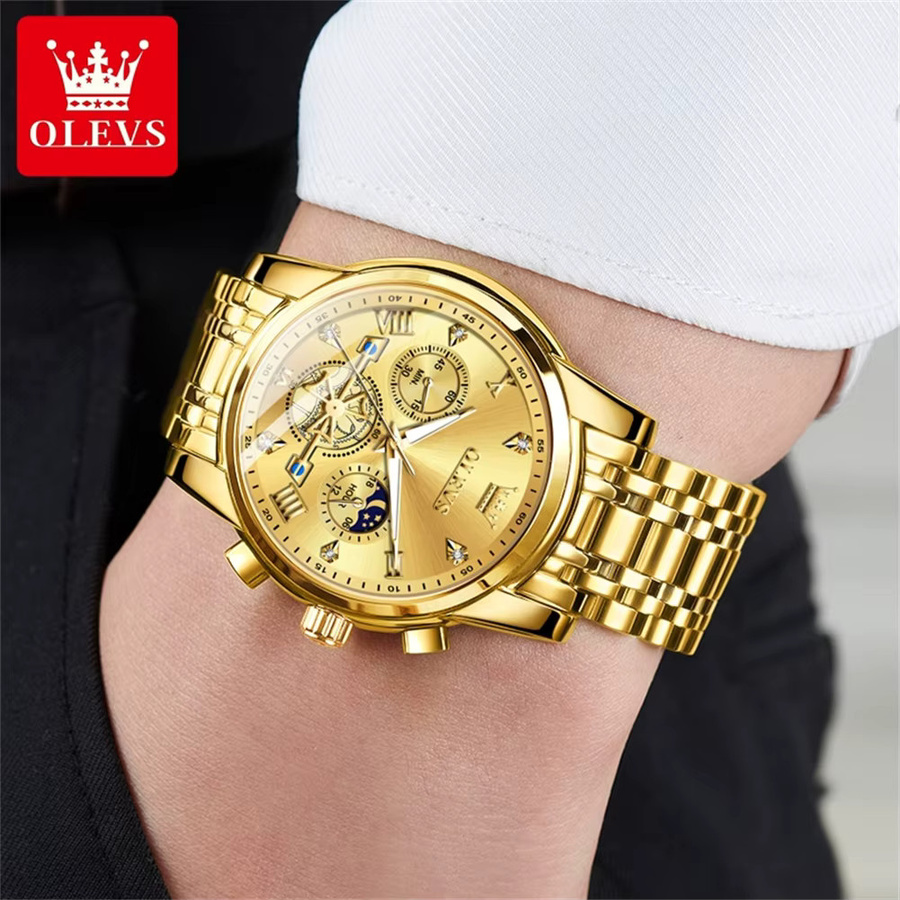 OLEVS Chronograph, Quarz, Edelstahl, Bronze, Herren - Bild 1