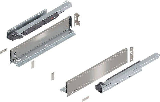 Blum Legrabox Pure Set Schubladenauszug mit Tip-On Vollauszug, Farbe: Silber, Material: Edelstahl gebürstet, Tiefe: 450 mm, Tragkraft: 40 kg, 1 Paar - Bild 1