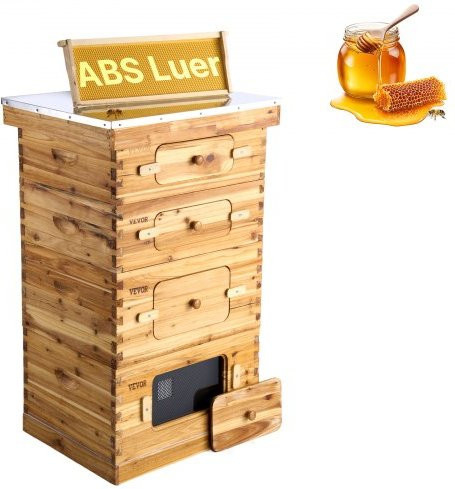 VEVOR Bienenstock Set mit 40 Rahmen, Langstroth-Beute aus mit Bienenwachs beschichtetem Tannenholz, 2 tiefe und 2 mittelgroße Bienenkästen mit transparenten Acrylfenstern und Fundamenten - Bild 1