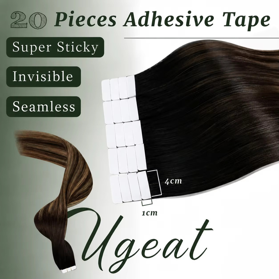 Ugeat Tape-in Haarverlängerungen Echthaar, Balayage, Glatt, 20 Teile - Bild 4