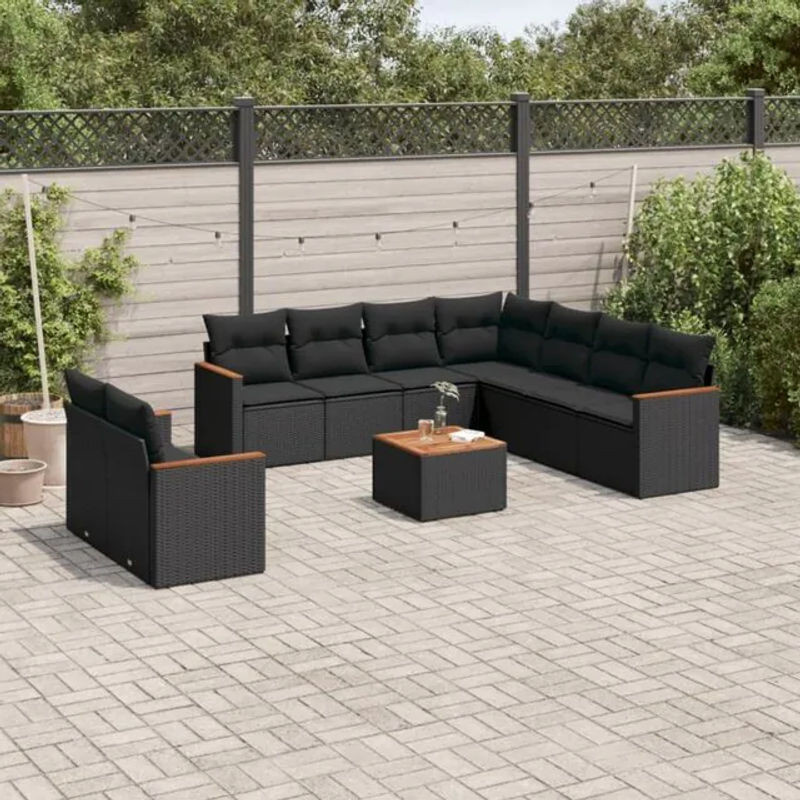 VIDAXL 10-tlg. Garten-Sofagarnitur aus Polyrattan mit Kissen in Schwarz - Bild 1
