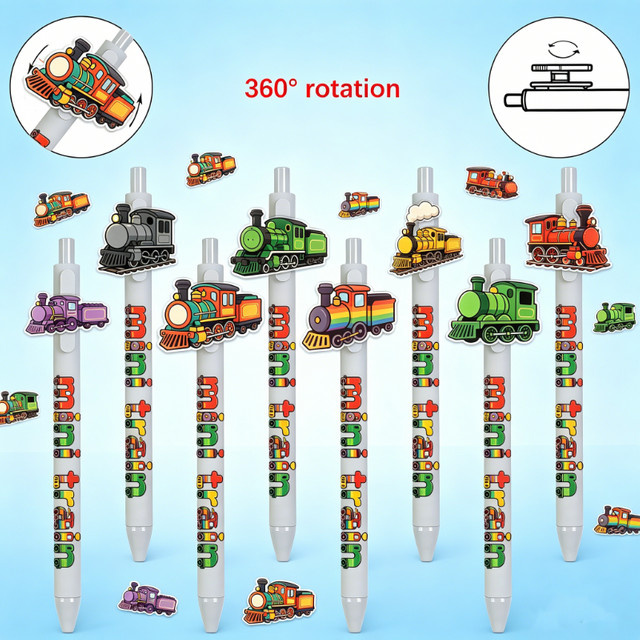 12 Stück kreative Kugelschreiber in Eisenbahnform, bunte Schreibstifte mit zufälligen Mustern - Bild 1