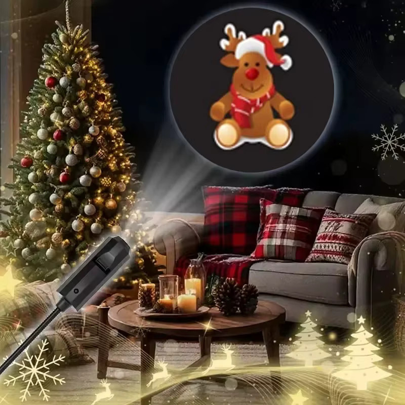 LINYILIGHT LED-Weihnachtsprojektorlicht in Schwarz mit 4/10 Modi und USB-Anschluss für Weihnachtsmann, Schneemann und Elch Projektionen - Bild 2