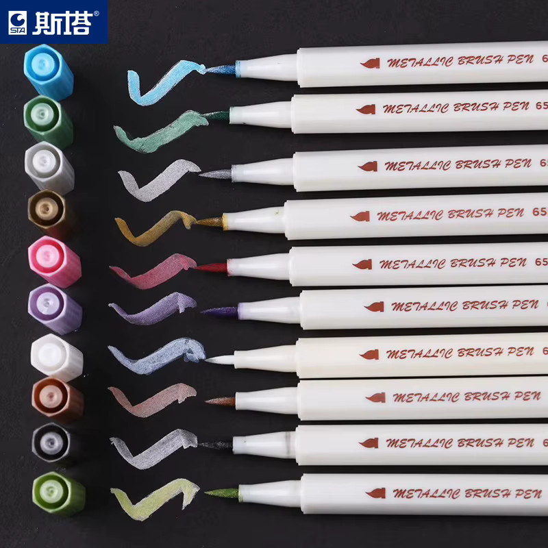 Aquarellmarker Set mit 10 Farben in einer Metallbox, inklusive Pinsel und Perlglanz-Effekt für Schule und Büro, Mehrfarbig - Bild 3