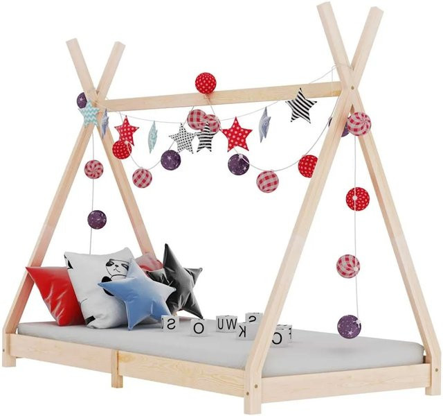 vidaXL Kinder-Bettgestell im Tipi-Stil aus Kiefernholz in Braun, B/T/H: 90 x 200 cm - Bild 1