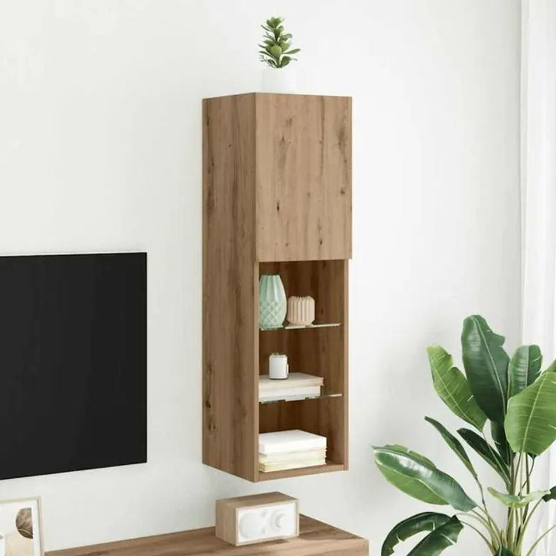Vidaxl TV-Schrank mit LED-Leuchten in Artisan-Eiche, modern, Braun/Beige, B: 30,5 cm, T: 30 cm, H: 102 cm - Bild 1