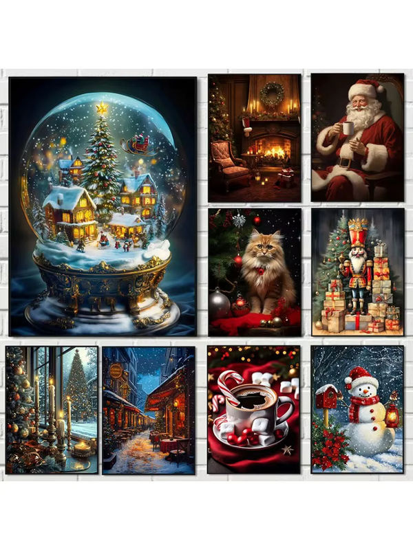 Potdemiel Leinwandgemälde mit Weihnachtsmann und Weihnachtsbaum in klassischem Design, mehrfarbig, Hochformat - Bild 2