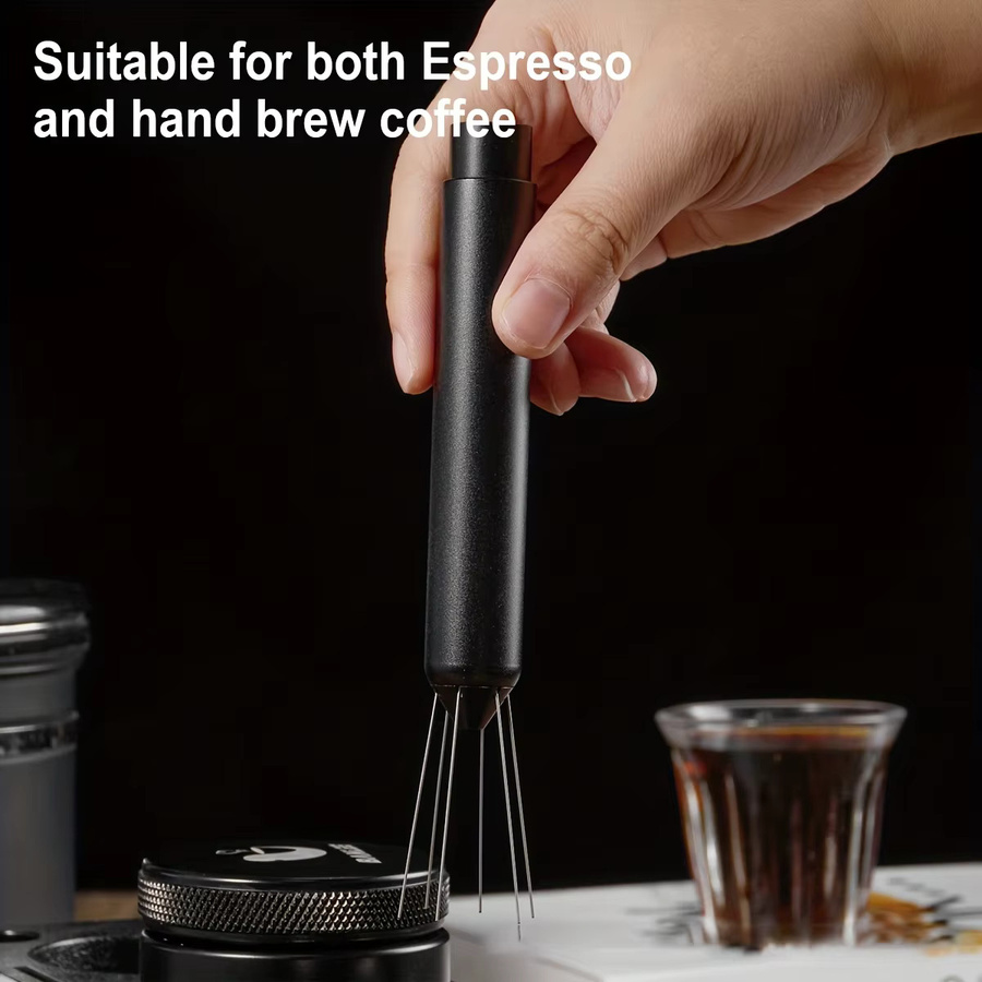 WDT Espresso-Verteilungswerkzeug von Leeseph in Schwarz und Silber aus Edelstahl mit einziehbaren Nadeln für präzises Barista-Brauen - Bild 3