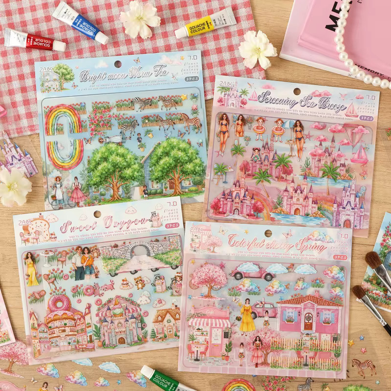3-teiliges Set Urlaubsszenenaufkleber für Mädchen in Multicolour aus Papier für Planer und Kartenbastelarbeiten - Bild 1