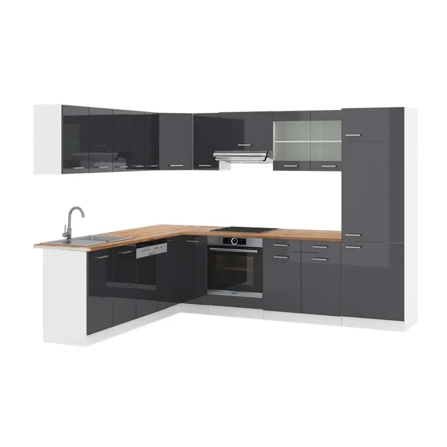 Vicco R-Line Eckküche in Anthrazit Hochglanz und Weiß mit Eiche Optik B/T/H: 227 x 287 cm - Bild 1