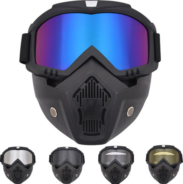 Karocola Retro Vollgesichtsmaske Offroad-Helm mit Schutzbrille in Schwarz - Bild 1