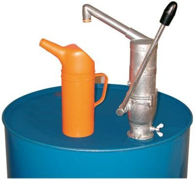 CEMO Handpumpe in Silber mit gebogenem Auslauf und Antitropfmundstück für 60/200 l Fässer mit 0,25 l Hub - Bild 1