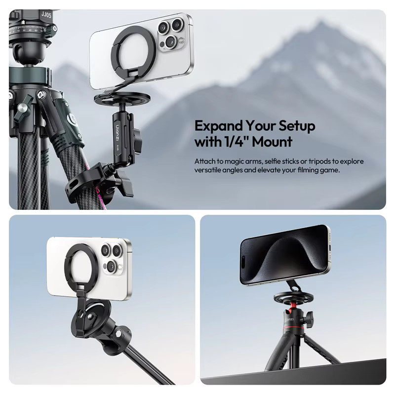Ulanzi MA02 MagLock Dual Magnetischer Telefonständer in Schwarz, faltbarer MagSafe-Telefonhalter mit 1/4-Zoll-Schraube für iPhone und Android-Smartphones - Bild 4