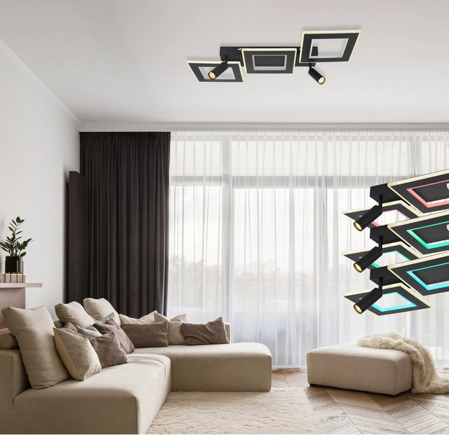 Globo LED-Deckenleuchte Marian 2-flammig Schwarz Matt aus Metall und Acryl B/H/T: 56 x 11,5 x 82 cm - Bild 2