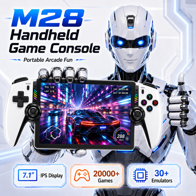 Retro Handheld-Spielkonsole M28 in Weiß mit 256GB Speicher, 7,1 Zoll IPS-Bildschirm und 20000 Spielen - Bild 1