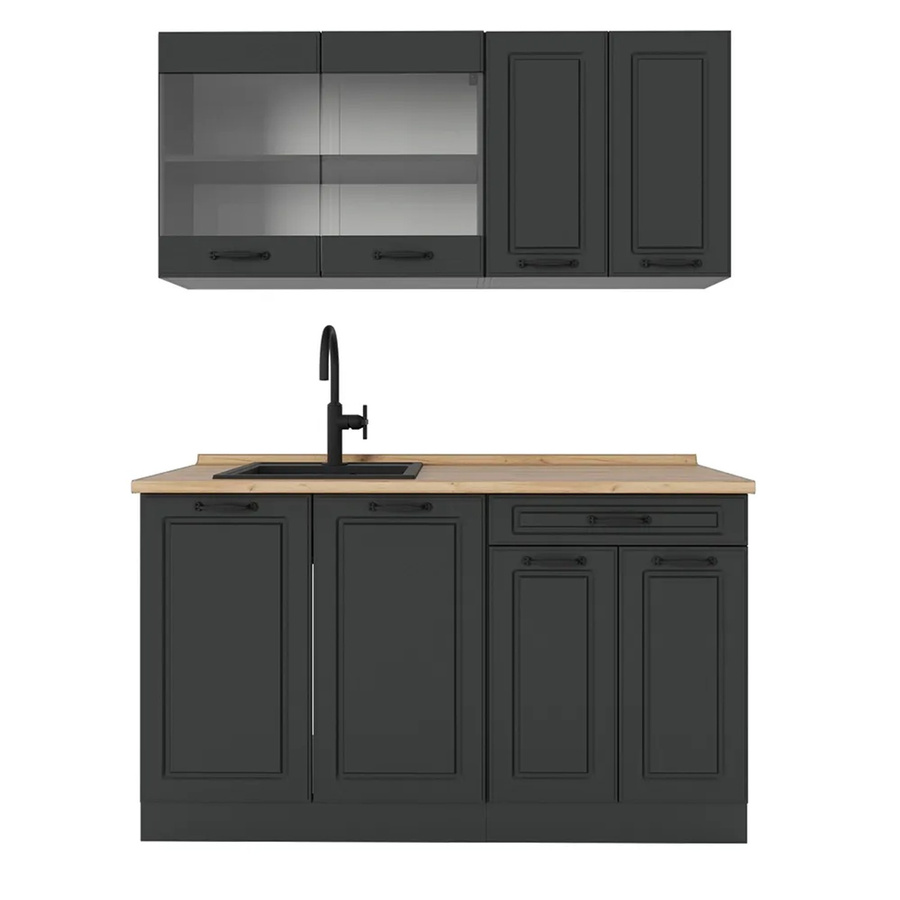 Vicco R-Line Küchenzeile Landhausstil in Anthrazit und Eiche, Breite: 140 cm - Bild 2