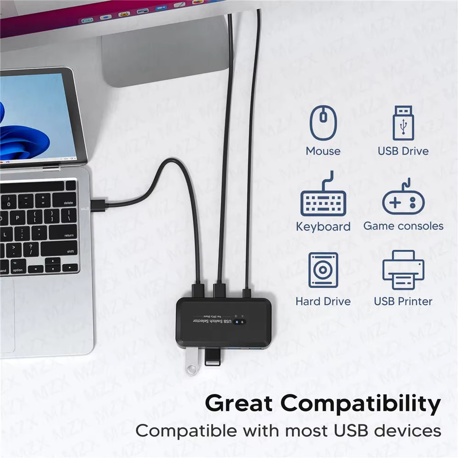 MZX USB 3.0 KVM-Umschalter Selektor Hub Dockingstation in Schwarz für 2 Laptops und PCs zum Teilen von Tastatur, Maus, USB-Geräten und Druckern - Bild 5