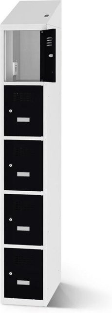 rotstahl Fächerschrank mit Ladefunktion und 5 Fächern, Korpus lichtgrau, schwarz, B: 30 cm, H: 200 cm - Bild 1