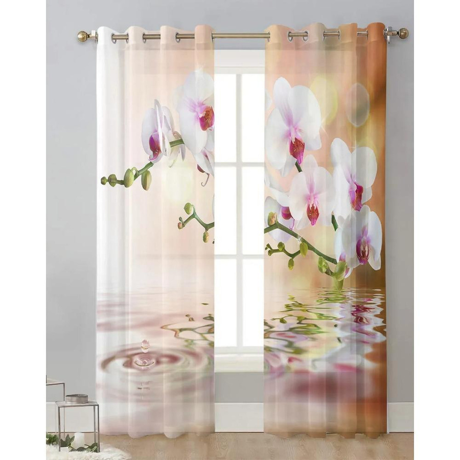 Yiran Furniture Orchidee Transparente Tüllvorhänge mit Blumenmuster, Breite: 135 cm, Höhe: 115 cm - Bild 1