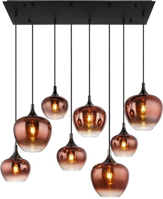 GLOBO Pendelleuchte modern in Schwarz und Kupfer mit transparentem Glas, B/H/T: 45 x 120 x 105 cm, E27, 8 Fassungen - Bild 1