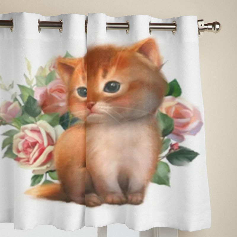 Super Six Fenstervorhang mit Katzen- und Rosenmuster in Braun, halbtransparent, Breite: 135 cm, Höhe: 60 cm - Bild 3