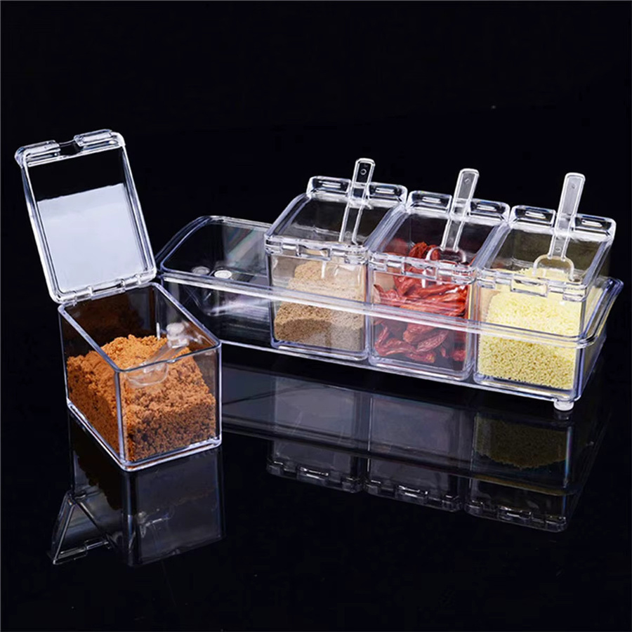 Willstar Gewürzbox 4er-Set aus transparentem Glas und Acryl mit Löffeln zur Gewürzaufbewahrung - Bild 2
